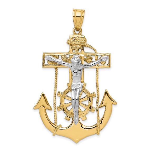 14k Two Tone Gold X-Large Mariner's Crucifix Cross Pendant 35 x 58mm
